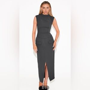 Solid Mock Neck Sleeveless Top & Skirt
